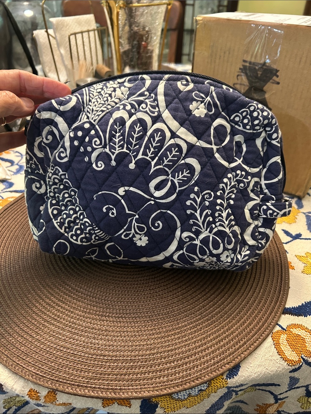 Vera Bradley Quilted Navy and White Floral Cosmetic Pouch